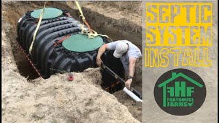 Install of plastic septic tank and infiltrator field lines at Frathouse Farms [upl. by Hayse]