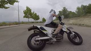 Husqvarna 701 Supermoto Akrapovic sound amp fly by [upl. by Arnelle]